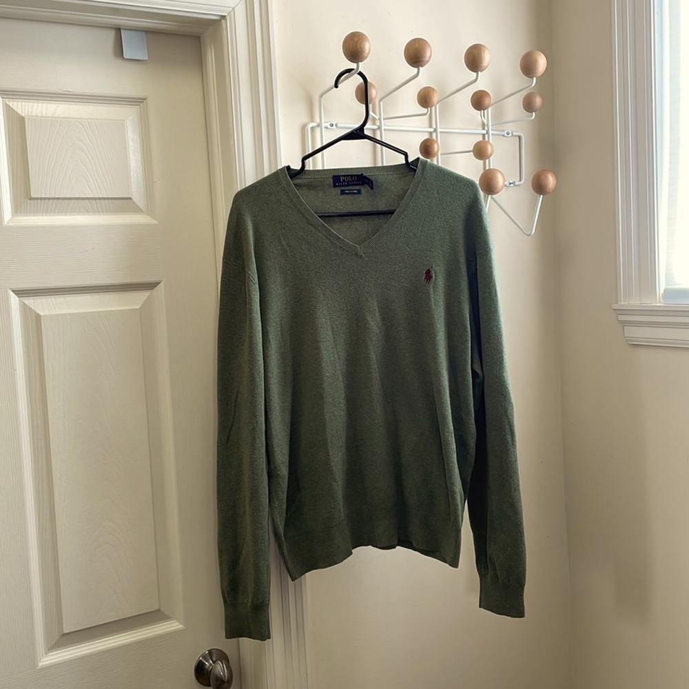 Ralph Lauren - Long Sleeve V-Neck Pimo Cotton Shirt - Green - M